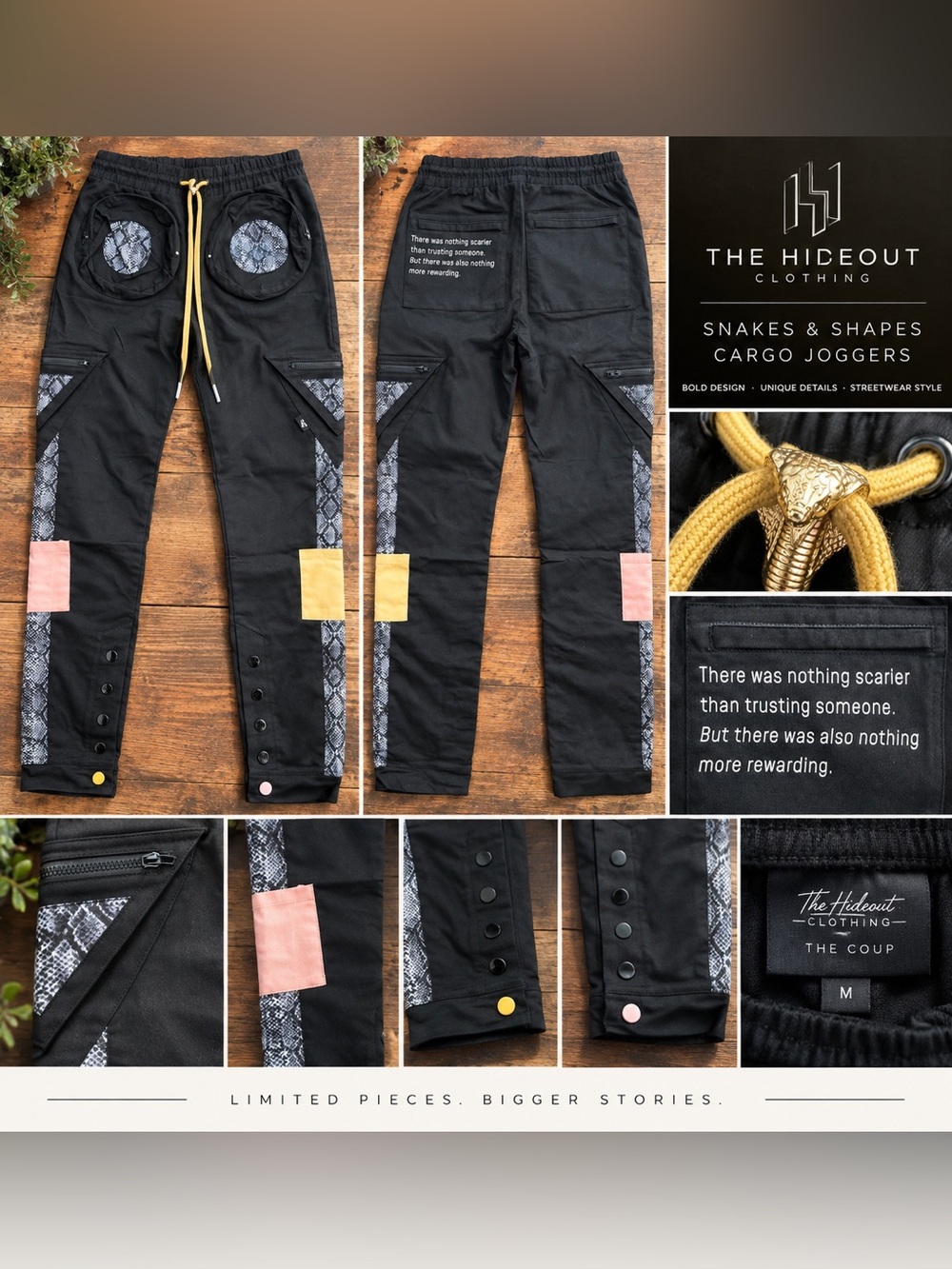 The Hideout Snakes & Shapes Black Cargo Joggers - Men's